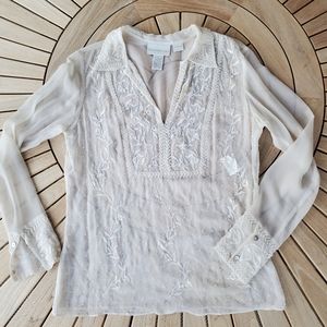 100% Silk sheer blouse, off white